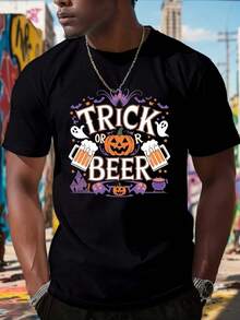 Camiseta de cerveza divertida de Halloween para hombres - Impresión de taza de cerveza fantasma y murciélago, camiseta de manga corta y cuello redondo casual, adecuada para fiestas de disfraces y festivales de cerveza - Ropa cómoda de verano y otoño, esencial para amantes de la cerveza, diseño de calabaza y sombrero de bruja, lavable a máquina, ajuste holgado, naranja brillante y morado, talla adulta, patrón festivo de taza de cerveza y crisol, ideal para celebraciones de Halloween - Azul - Ver 1