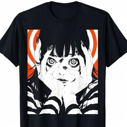 Quick Ship 1pc Japanese Horror Anime Manga Inspired Creepy Kawaii Goth T-Shirt, 100% Cotton Knit Fabric, Short Sleeve, Regular Fit, Cartoon Pattern, Machine Washable - 220g Mother Daughter Matching Outfit Para Niña Conjunto De Niña Ropa De Niña Shirts Gifts For Teen Girls Teen Boys Gifts Kids Tops For Teen Girls Kids Girls Clothing Teen Girls Clothes Juniors Girl Clothes Boy Clothes For Kids Boys Shirts Kids Shirts Tween Girl Clothes Family Matching T Shirts Happy New Year Gift