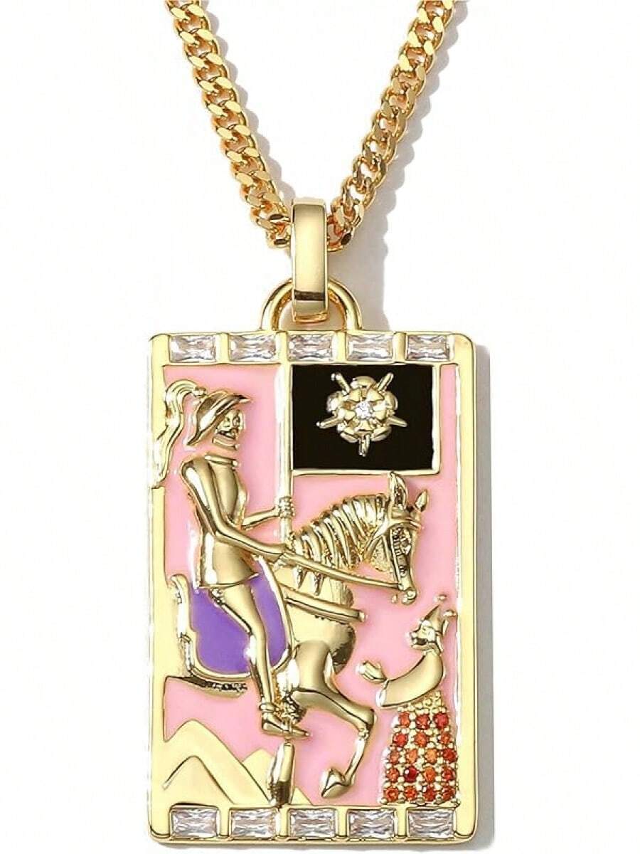 Tarot Card Necklace Women, Gold Vintage Pendant, Good Luck Amulet Jewelry - c - 查看 1