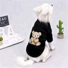 Pet Clothing, Cat Clothes, Dog Clothes, Spring & Winter Outfits, Teddy, Chihuahua, Bear Print, Black Background, Round Neck Hoodie