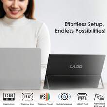 Kado Portable Monitor 15.6-Inch FHD 1080p, Ultra-Slim Laptop Monitor 1920x1080 With Built-In Speakers, IPS Display 180° Kickstand Wall/Arm Mount For PC, Mac, Phone, Xbox, PS5, USB-C & Mini HDMI - 黑色 - 查看 2