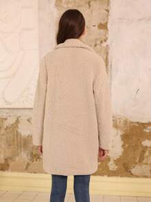 RELISH NOLESS 女士休闲仿皮草双排扣外套，秋冬季 - 杏色 - 查看 5