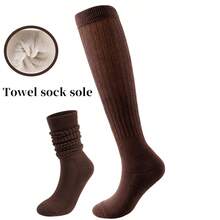 4/3/2/1 双装 女士秋冬加厚保暖过膝袜，缓冲鞋底，温暖舒适，中筒袜，过膝袜，腿套，堆堆袜，罗纹袜，室内瑜伽袜，纯色普拉提防滑袜，舒适透气 - 彩色 - 查看 3