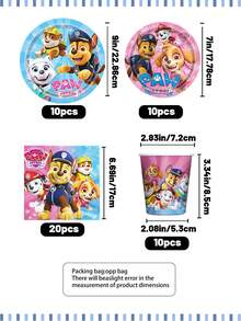 Juego de vajilla desechable con temática de Paw Patrol, en temas azul y rosa, incluye platos de papel, vasos de papel, servilletas, adecuado para fiestas de cumpleaños o San Valentín, hecho de materiales absorbentes de alta calidad, excelente para manualidades, meriendas, reuniones de cumpleaños, fiestas, mesas de postres, campamentos, picnics y talla grande - Multicolor - Ver 9
