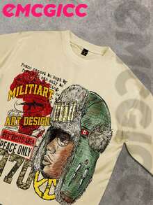 EMCGICC Manfinity Y2k Long Sleeve Shirts ,Graphic T Shirt Cotton 250g,Fashionable Hip-Hop For Men -  Long Sleeve T-Shirts, Funny Vintage Shirts,Regular Fit, Street Style, Digital Print,  Ideal Gift - Màu be - Xem 4