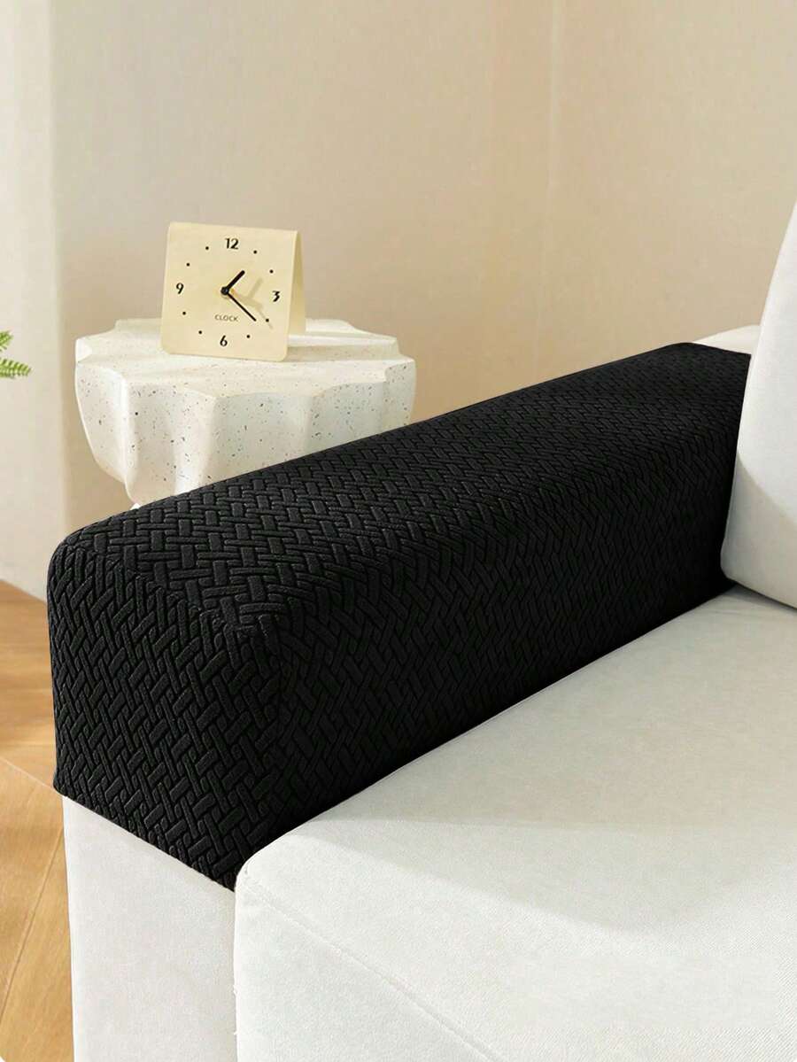 2pcs Abstract Grid Pattern Sofa Armrest Covers, Practical & Durable, Universal Type, Short Fixed Armrest Sleeve, Side Cover - Black - View 1