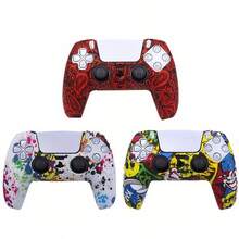 Capa protetora de silicone macio com padrão assimétrico aleatório para controle de Playstation 5, capa para gamepad com impressão por transferência de água. - Multicolorido - Ver 2