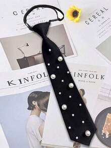 1pc Women's Solid Black Necktie, Slouchy Tie For Uniform Shirt Suit Everyday Use - Cà vạt ngọc trai - Xem 3