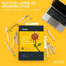 Ohuhu Marker Pads Art Sketchbook, 16.5"X11.7" XL A3 Large Paper Size, 120 Lb/200 Gsm Heavy Smooth Drawing Papers, 48 Sheets/96 Pages, Spiral Bound Sketch Book For Alcohol Markers Christmas Gift - 16.5"x11.7" - 查看 6