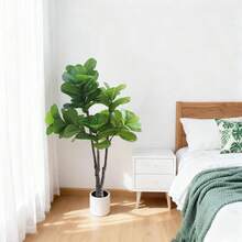 Hodeffior Ficus lyrata artificiel de 150 cm, 180 cm ou 210 cm avec pot – Grand ficus lyrata artificiel réaliste pour une utilisation intérieure et extérieure : maison, bureau, salle de bain, chambre, couloir, décoration de table basse - Vert - 150 cm - Voir 5