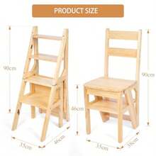 Solid Wood Folding Ladder ChairProtable 4Step Library Ladder 's Step Stools Convertible Folding Chair Step Stool Display Stand Flower Rack For Office Home Kitchen - Naturalwood - View 3