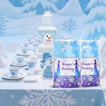10/20/50个装冬季雪花生日礼物袋 冰雪奇缘主题生日派对礼品袋 蓝色和紫色雪花图案带提手糖果袋，适用于冰雪奇缘主题生日派对装饰、冬季仙境派对用品、冰雪公主派对礼品包装袋 - 藍色 - 查看 4