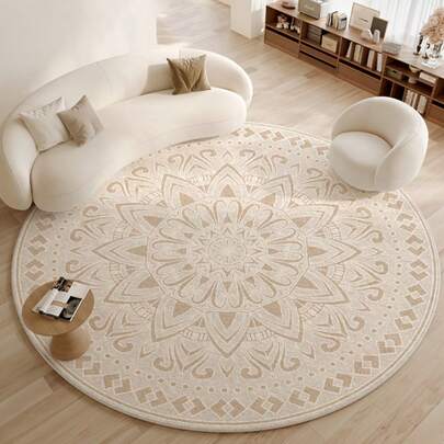 1 件装现代几何图案地垫，波西米亚风格，复古米色圆形地垫，柔软奢华的脚感，彰显高端品味。圆形曼陀罗图案，米色调，复古花卉设计。适用于阳台、露台、洗手池区、浴室、厨房。为情人节、复活节、母亲节、父亲节等节日增添温馨、趣味和舒适感。节日装饰、季节性装饰、时尚点缀、柔软质地、面料、画龙点睛之笔，节日购物者、礼品购买者的理想之选。