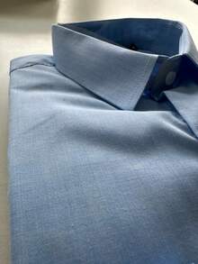 Men's Premium Linen-Type Long-Sleeve Slim Fit Structured Executive Work Shirt | Linen Print Dress Shirt - Light Blue - View 7