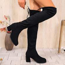 2025 New Fashion Women's Lace-Up Over-The-Knee Boots, Sexy Western Style Thigh-High Warm Boots, Lace-Up Slim Fit Black Party Boots - Black - View 15