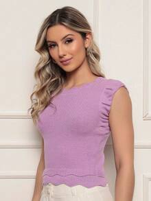 ONLYONE - Modal Cropped Blouse With Japanese Sleeves And Wave Detail At The Hem - Women's Blouses, Knit Blouses - Lilac - View 3