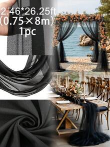 26ft Wedding Sheer Drapes, Chiffon Fabric Drapery Roof Ceiling Decor, For Wedding, Home, Room Decor, Bride Shower Birthday Party, Graduation, Hotel Decorations, Wedding Decorations - Black - View 18