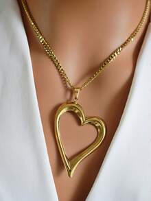 MECYLIFE 1 件不锈钢朋克空心心形吊坠项链，嘻哈链式珠宝，适合女士 - 金黃色 - 查看 4