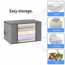 6pcs Large Clothes Storage Bags Zipped Organizer Underbed Wardrobe Closet Boxes - Grey - View 5