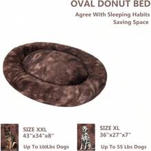 Oval Calming Donut Cuddler Dog Bed With Shag Faux Fur For Small And Medium Dogs Washable Round Pillow Pet Bed In 30/36 Sizes XXL 43x34x8 Brown 2021 Ideal For Cozy Relaxation And Anxiety Relief In Home Or Travel Settings - XXL43x34x8 - 查看 2