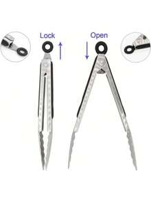 Stainless Steel BBQ Tongs Set - Heavy Duty Locking Tongs With Ergonomic Handle + 2 Silicone Basting Brushes, Multi-Functional For Grilling & Cooking - Black - View 6