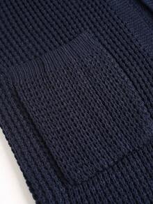 男士宽松针织开衫，长袖V领口袋休闲毛衣外套，秋冬款 - 寶藍色 - 查看 11