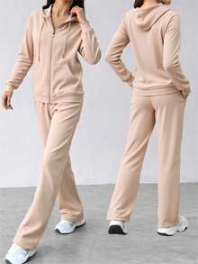 Women Two-Piece Outfits - 杏色1 - 查看 4
