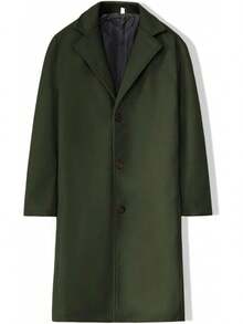 Coat Men Wool Single Breasted Notched Lapel Collar Pea Coat Winter F Warm Business Mid Long Outwear Overcoat - A01-黑色 - 查看 7