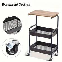 Three-Layer Rolling Cart, Multi-Functional Metal Storage Rack, Snack Rack, Durable Steel Frame, Portable Wheels, Suitable For Home Or Office Use, Office Storage And Organization Rolling Cart - White - View 5