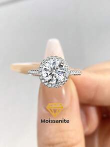 1 szt. Okrągły klasyczny pierścionek w kolorze D z diamentową obrączką ślubną z moissanitu o masie 3,0 ct, pierścionek ze srebra próby 925, odpowiedni dla kobiet na zaręczyny, żony, dziewczyny, prezenty urodzinowe, prezenty rocznicowe, biżuteria ślubna - Okrągły pierścionek z moissanitem – 3 szt. - Zobacz 1