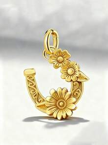 1个优雅金色马蹄形花朵吊坠，DIY串珠，适用于手链、项链、手镯，精致礼品，可用于DIY珠宝制作，送给女性和女孩的礼物 - 款式5 - 查看 4