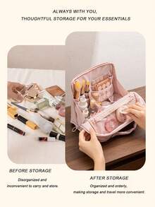 Compartmentalized Vertical Cosmetic Bag - Large Capacity Travel Makeup Organizer, Multi-Functional Compartment Design, Durable Fabric And Mesh Pockets, Portable Desktop Skincare And Makeup Tool Storage Box, Gift For Women, Christmas Gift, Great Gift For Her - Multicolor - View 6