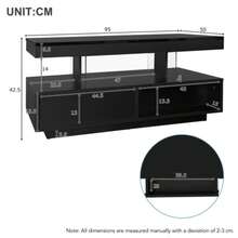 Glossy Black Coffee Table Measuring 95x50x42.5 Cm With 4 Glass Shelves, 2 Drawers And 2 Open Compartments. Low Living Room Furniture. - Black - View 10