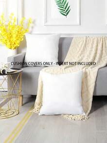 Capa de almofada em branco puro 2 peças/4 peças/6 peças, capa de almofada quadrada de poliéster simples e moderna, sem enchimento, zíper oculto, pode fazer padrões favoritos DIY, adequada para decoração de quarto e sala de estar - Branco - Ver 7