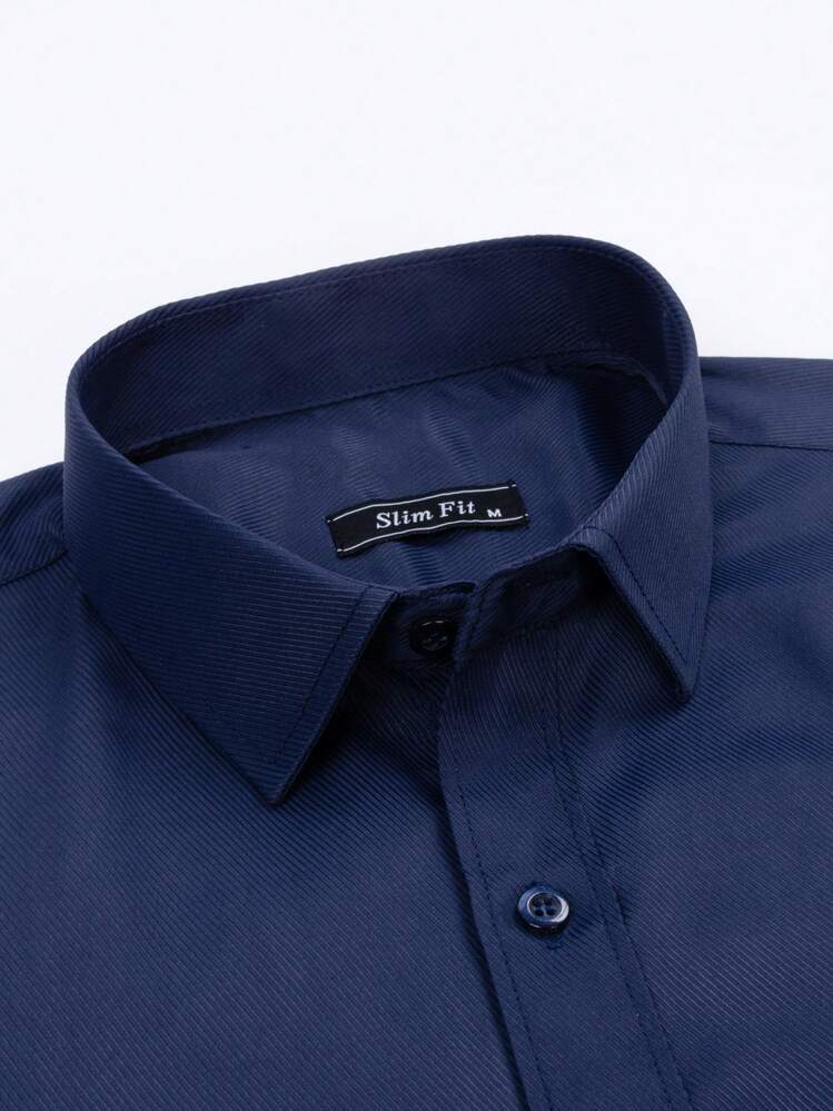 Men's Breathable, Non-Sticky Dress Shirt, Easy To Wash And Dry, Ideal For Work, Meetings, And Everyday Wear - 藏蓝色 - 查看 3