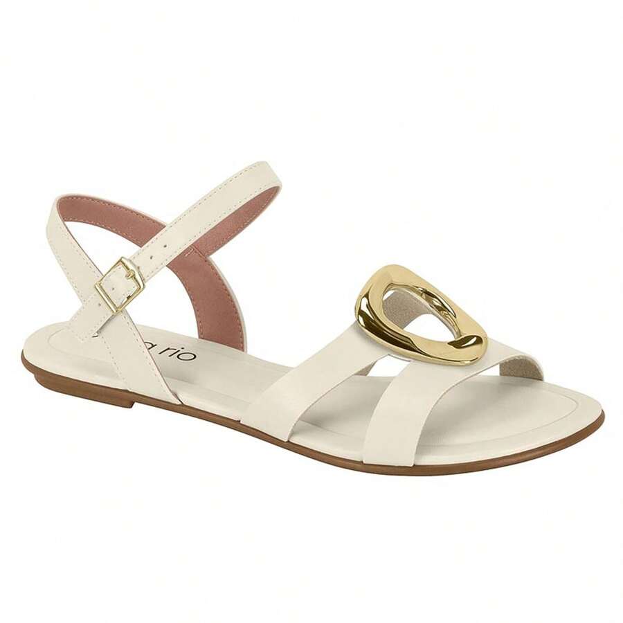 Sandália Feminina Beira Rio Flat Rasteira Confortável Original  Praia    Fivela    Praia - BrancoOFF - Visão 1