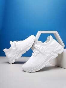 Pantofi sport unisex pentru alergare, pantofi sport și de agrement populari pentru bărbați, versatili, antiderapanți, ultra ușori, respirabili, pantofi de călătorie, stiluri noi la modă și populare, talpă groasă, pantofi de alergare care cresc în înălțime și absorb șocurile, șosete, pantofi, pantofi tricotați - alb - Vizualizare 4