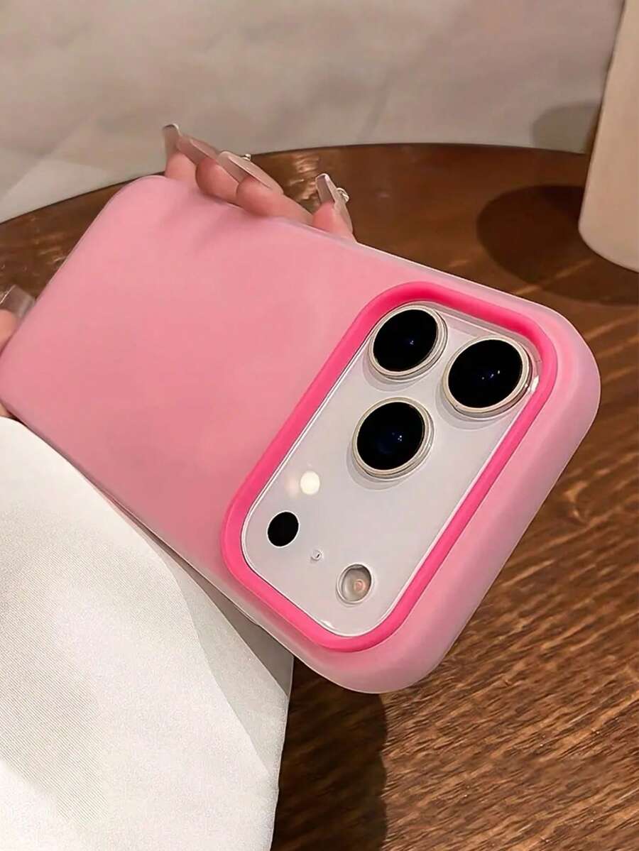 1pc Fashionable Minimalist Solid Color Anti-Scratch Anti-Fingerprint Protective Phone Case With Matching Lanyard Accessory, Compatible With IPhone 17/17 Air/17 Pro/17 Pro Max, 16 Pro Max, 16, 15, 14 Plus, 13, 12, 11 - Hot Pink - View 1