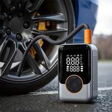 迷你無線充氣幫浦 便攜式汽車智能充氣幫浦 150PSI 汽車輪胎充氣機 附數位壓力表與緊急照明燈 1500mAh 自行車幫浦（注意：Model B 僅電池供電，推薦 Model D） - 銀色 - 查看 3