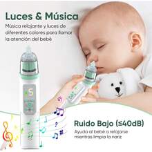 Limpiador  Eléctrico para Bebés,Saca Mocos para Bebe con 5 Niveles de Succión Ajustables,3 Cabezales de Silicona,Extractor de Mocos para Bebe con Música y Luz,Aspirador  para Bebe Carga USB - 1 - Ver 9