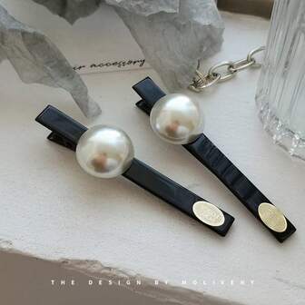 Temperament Pearl Retro Gold Label Clip Headpiece For Girls, Side Hairbands, Broken Hair, Duckbody Clip, Exquisite Large Hairpin, Forehead Hairbands, Duckbody Clip Hairpin, Hair Accerssories