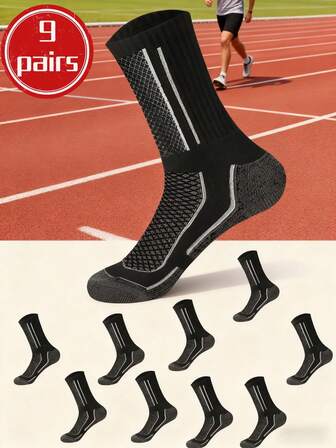 3/6/9 Pairs Men's Multi-Color Mid-Calf Socks, Knitted Soft, New Comfortable Fashion Casual Running Mid-Calf Socks, Fashionable Mid-Calf Socks, Suitable For Men And Women, High Elasticity Breathable Long Socks, Suitable For Men And Women's Daily And Sports Wear, Suitable For Autumn/Winter, Gift-Giving