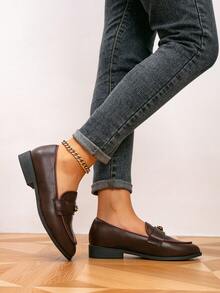 Women's Round Toe Metal Buckle Flat Loafers, Outdoor Retro Women's Flats, Women's Casual Shoes, Brogue Women Shoes