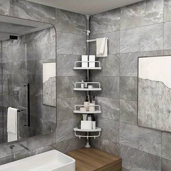 Estantería de baño de acero inoxidable resistente y actualizada para 2025 - Organizador de ducha de esquina ajustable de 4 niveles con estantes para champú y artículos de tocador, diseño antioxidante y ahorrador de espacio, regalo del Día del Padre, estantería de baño, minimalista moderno, estructura duradera
