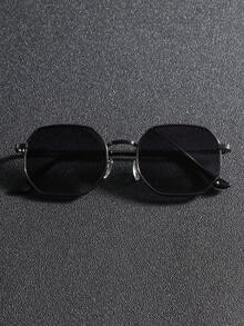 一副男士金属框几何边个性化太阳镜，适合户外、旅行、通勤、防晒 - 槍雙灰 - 查看 2