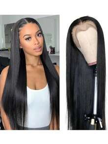 38 Inch Super Long Straight Hair Wig With Natural Black To Brown Ombre Synthetic Lace Front Heat Resistant For Women's Daily Wear Parties And Cosplay