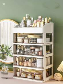 1pc Single/Double/Triple Layer Portable Makeup Organizer Box With Drawers, Different Sizes, Compartments For Lipstick, Eye Cream, Hand Cream, Powder Cake, Eyeshadow, Nail Polish, Storage Space Organizer, Shelf, Makeup Storage Rack - 無色 - 查看 1