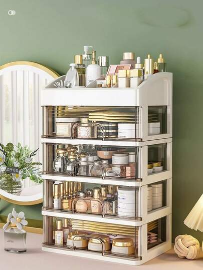 1pc Single/Double/Triple Layer Portable Makeup Organizer Box With Drawers, Different Sizes, Compartments For Lipstick, Eye Cream, Hand Cream, Powder Cake, Eyeshadow, Nail Polish, Storage Space Organizer, Shelf, Makeup Storage Rack