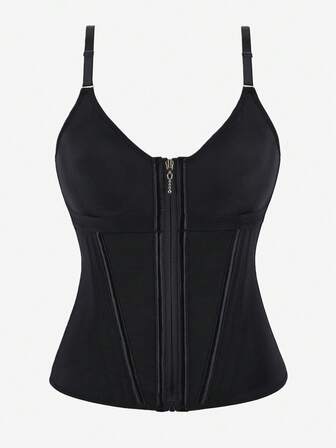 15根钢骨束身胸衣，金色拉链，细肩带，金属扣，束腰塑形衣，塑身衣，瘦身