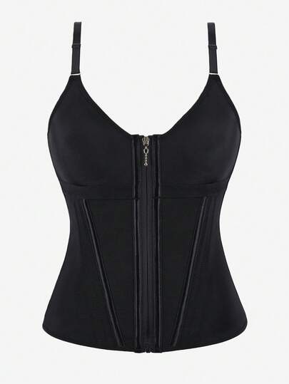 15根钢骨束身胸衣，金色拉链，细肩带，金属扣，束腰塑形衣，塑身衣，瘦身